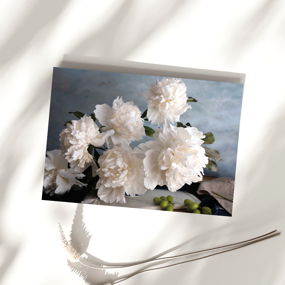 Cloudy Skies: The White Peonies Collection Notecard Set