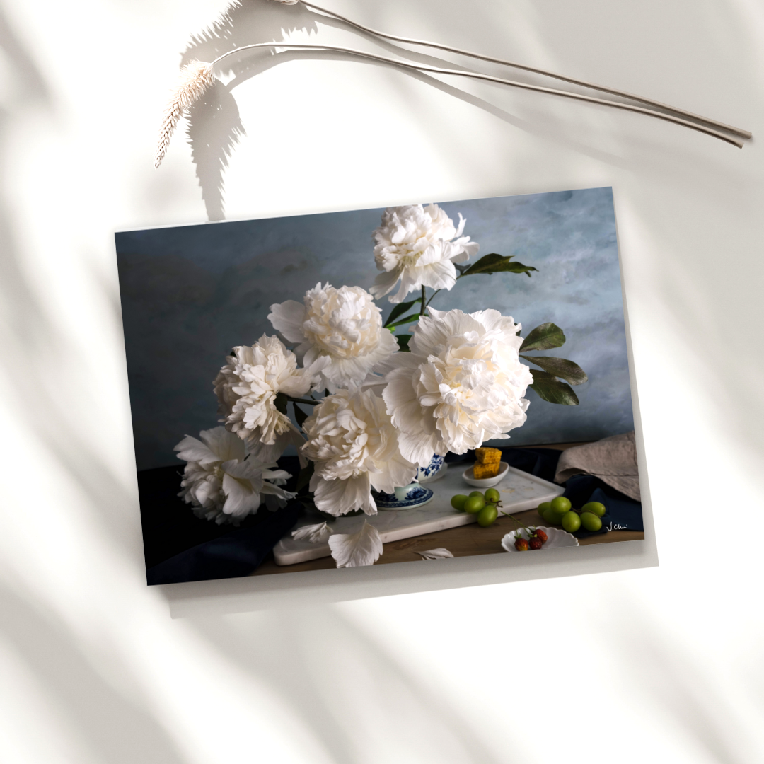 Cloudy Skies: The White Peonies Collection Notecard Set
