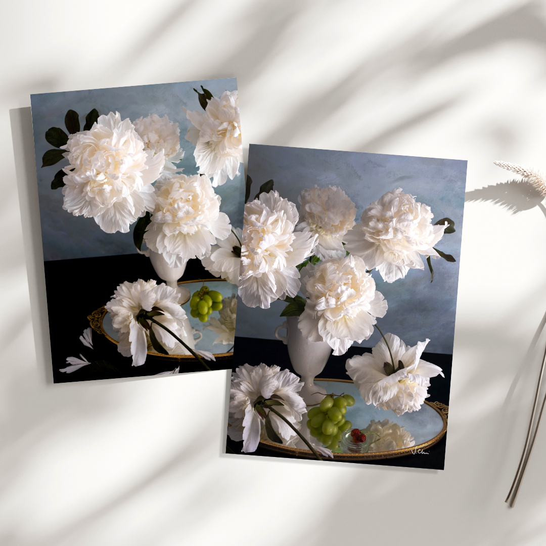 Cloudy Skies: The White Peonies Collection Notecard Set